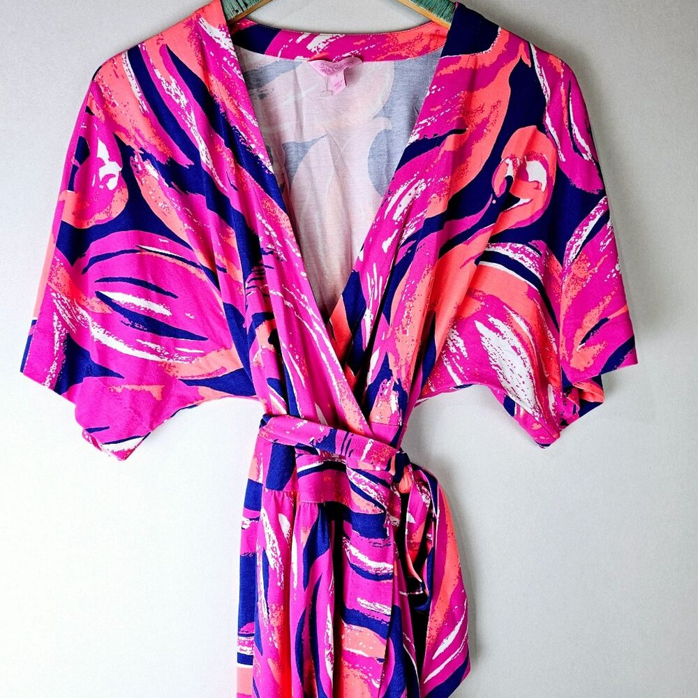 Lilly Pulitzer Amoritta Wrap Dress in Bomber Blue Plume, Bright Colors, Size S - Picture 4 of 10